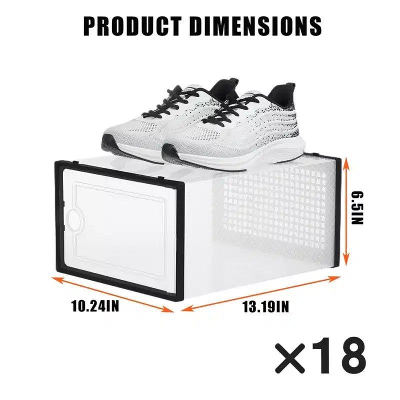 Lot de 18 grandes boîtes à chaussures pliables, conteneurs de rangement empilables en plastique transparent, organisateur de sneakers pour placard, rangement de placard peu encombrant