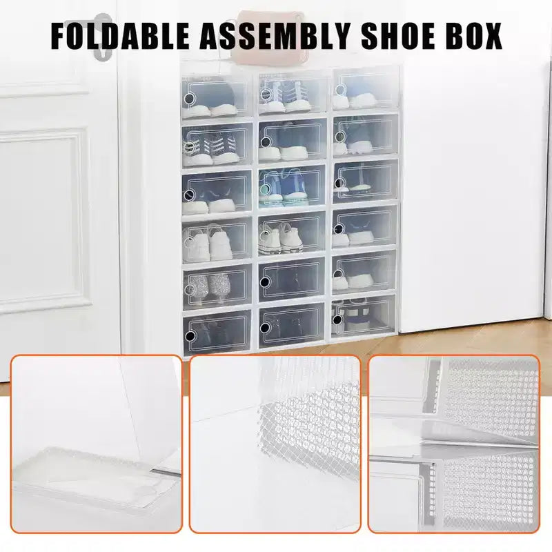 Lot de 18 grandes boîtes à chaussures pliables, conteneurs de rangement empilables en plastique transparent, organisateur de sneakers pour placard, rangement de placard peu encombrant
