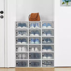 Lot de 18 grandes boîtes à chaussures pliables, conteneurs de rangement empilables en plastique transparent, organisateur de sneakers pour placard, rangement de placard peu encombrant