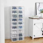 Lot de 18 grandes boîtes à chaussures pliables, conteneurs de rangement empilables en plastique transparent, organisateur de sneakers pour placard, rangement de placard peu encombrant