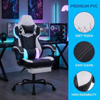 Chaise de Gamer LauKingdom avec Repose-pieds, Fauteuil de Jeu Ergonomique à Dossier Haut, Appui-tête et Soutien Lombaire Réglables, Style Course en Cuir PU pour Bureau et Maison