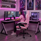 Chaise de Gamer LauKingdom avec Repose-pieds, Fauteuil de Jeu Ergonomique à Dossier Haut, Appui-tête et Soutien Lombaire Réglables, Style Course en Cuir PU pour Bureau et Maison