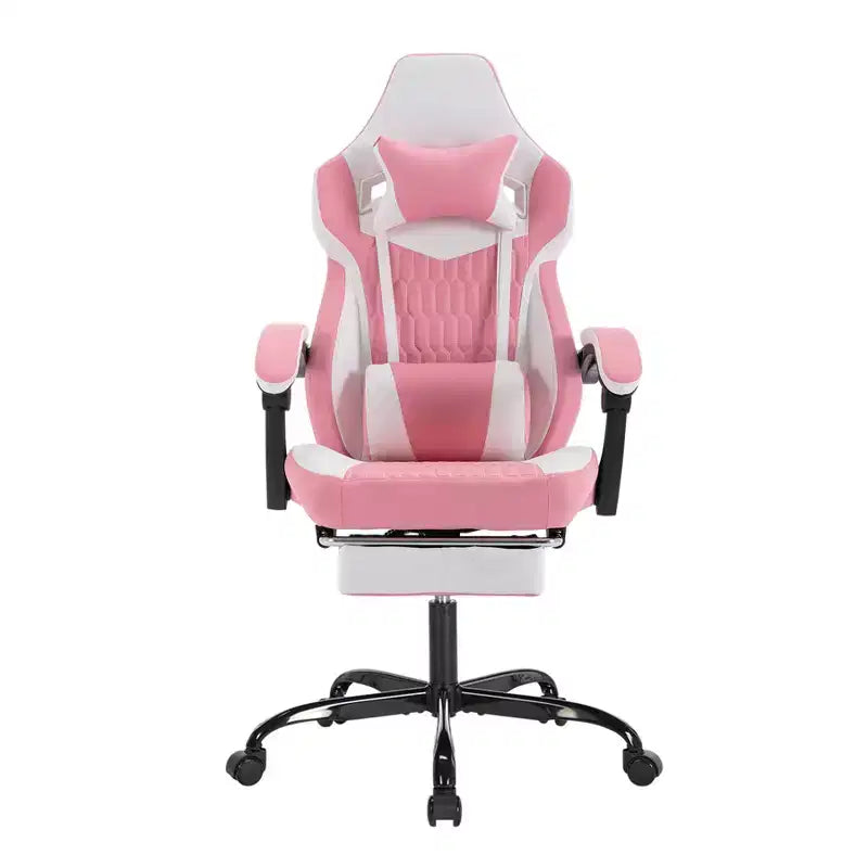 Chaise de Gamer LauKingdom avec Repose-pieds, Fauteuil de Jeu Ergonomique à Dossier Haut, Appui-tête et Soutien Lombaire Réglables, Style Course en Cuir PU pour Bureau et Maison