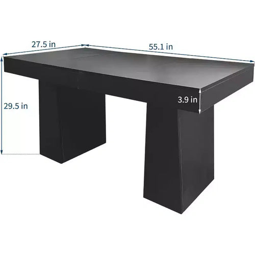 Bureau de direction moderne du milieu du siècle, 55 po, en bois avec double base trapézoïdale, poste de travail de bureau à domicile, mobilier professionnel, noir