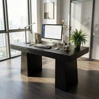 Bureau de direction moderne du milieu du siècle, 55 po, en bois avec double base trapézoïdale, poste de travail de bureau à domicile, mobilier professionnel, noir