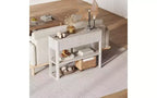 GustoWave Console étroite de 87,9 cm avec 3 étagères et 2 tiroirs, Table d'entrée cannelée, Table de canapé étroite en bois pour couloir, hall d'entrée, Gris blanc