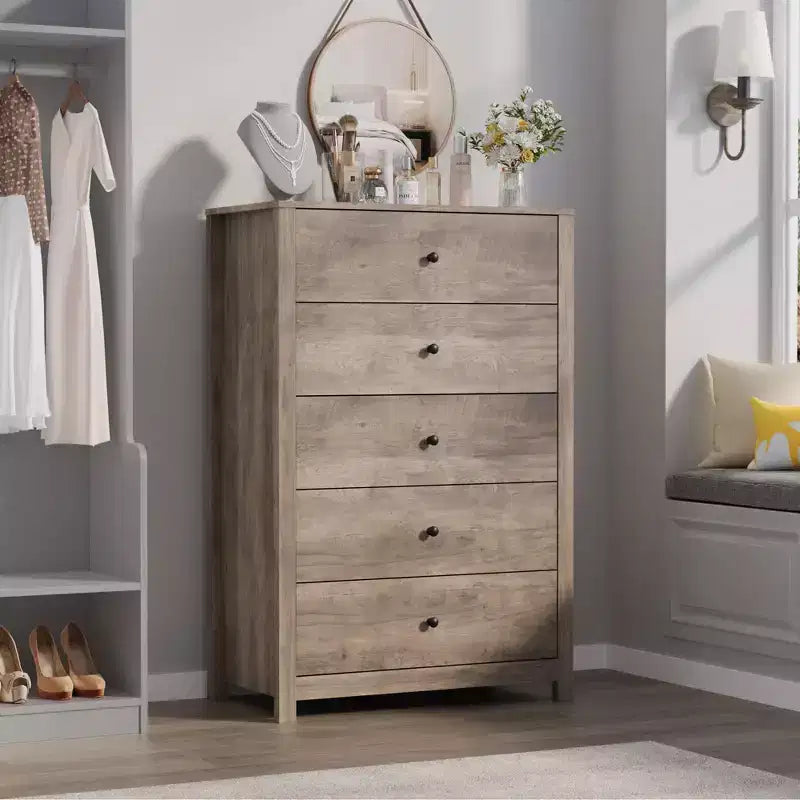 Commode à 5 tiroirs COZONY pour chambre à coucher, commode moderne en bois avec rangement profond pour salon, couloir, entrée