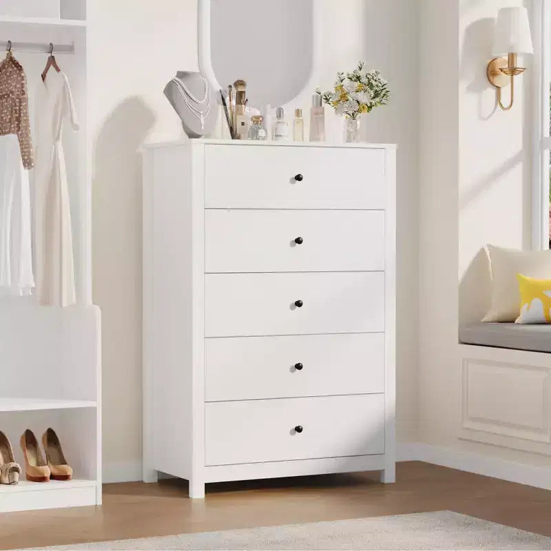 Commode à 5 tiroirs COZONY pour chambre à coucher, commode moderne en bois avec rangement profond pour salon, couloir, entrée