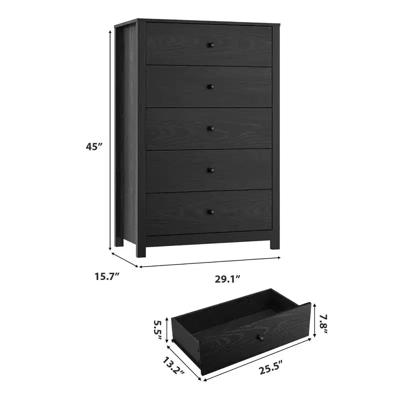 Commode à 5 tiroirs COZONY pour chambre à coucher, commode moderne en bois avec rangement profond pour salon, couloir, entrée