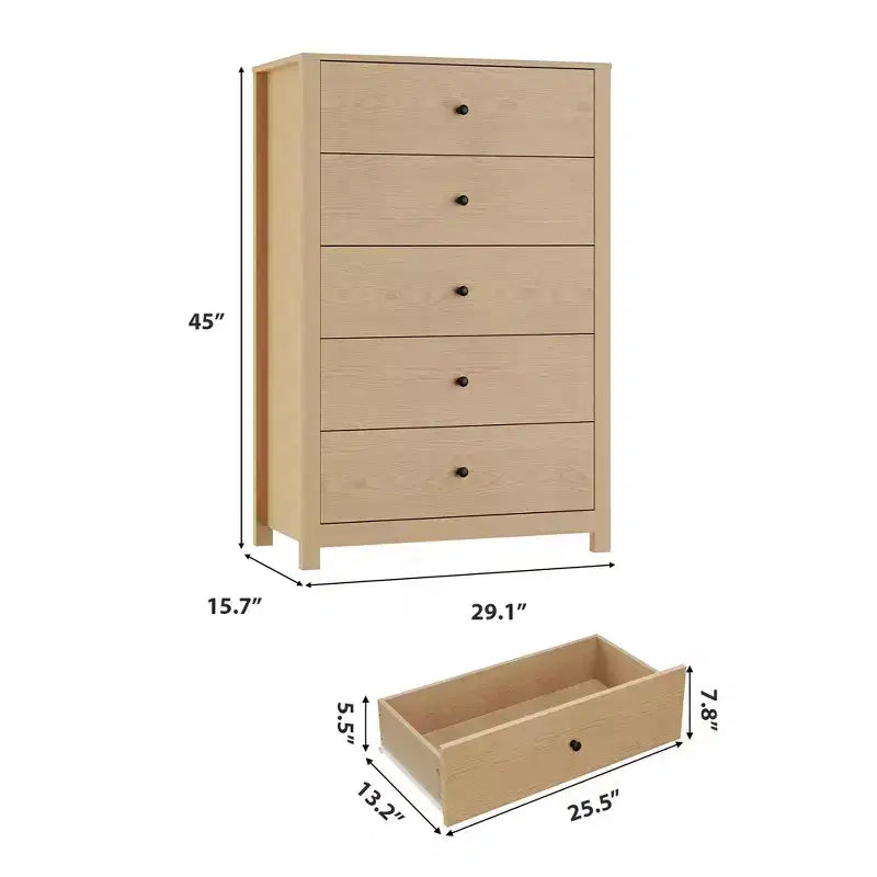 Commode à 5 tiroirs COZONY pour chambre à coucher, commode moderne en bois avec rangement profond pour salon, couloir, entrée