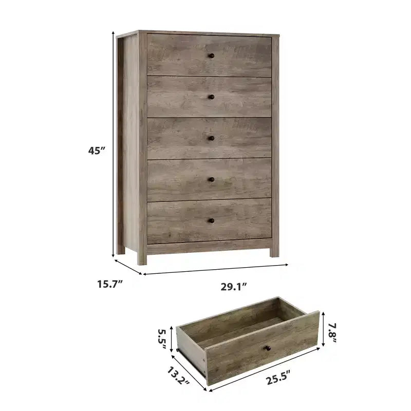 Commode à 5 tiroirs COZONY pour chambre à coucher, commode moderne en bois avec rangement profond pour salon, couloir, entrée