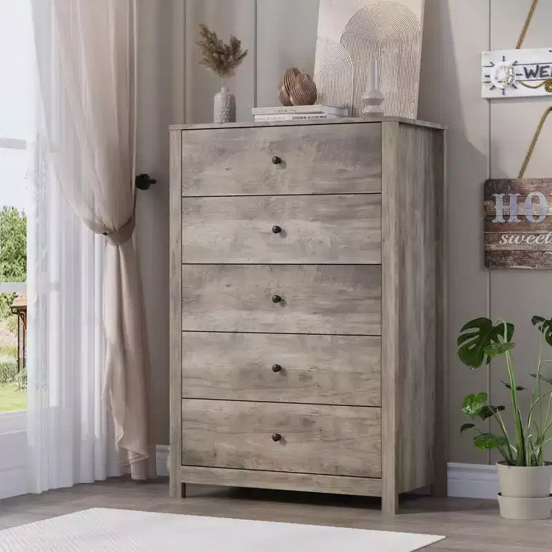 Commode à 5 tiroirs COZONY pour chambre à coucher, commode moderne en bois avec rangement profond pour salon, couloir, entrée