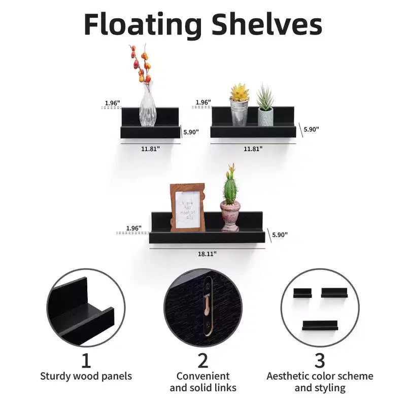 NAYSAYE Étagères Flottantes Murales en Bois avec Supports Invisibles pour Salle de Bain Chambre Salon Cuisine, Multicolore