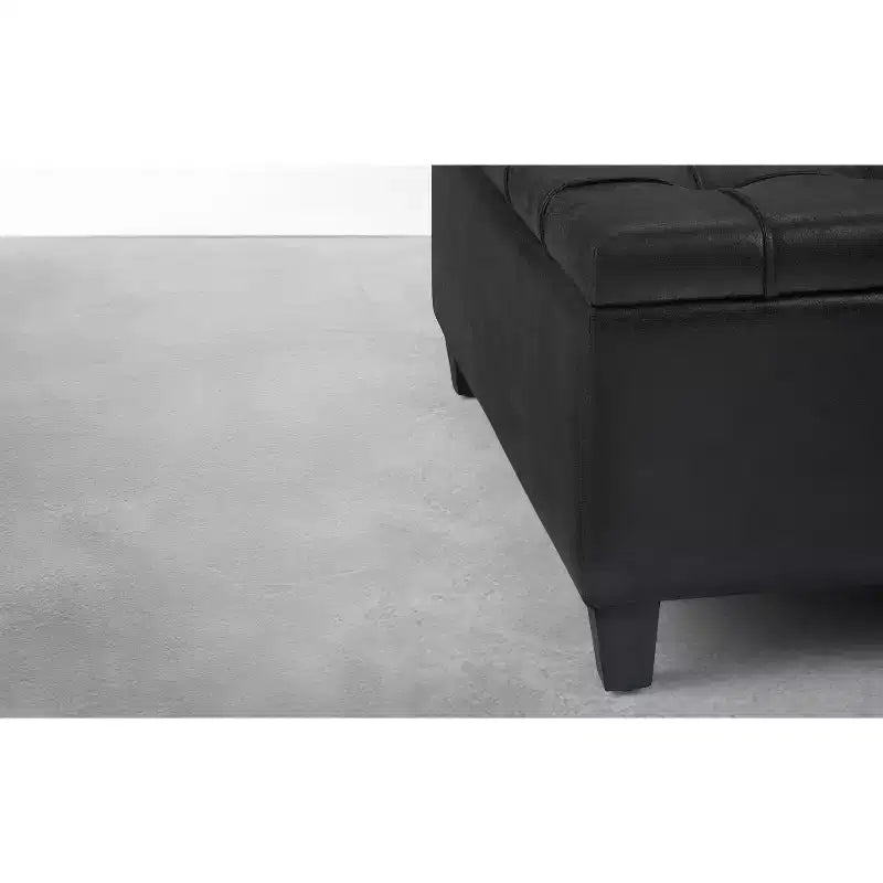 Pouf de rangement carré Harrison en bois massif rembourré de 36 pouces de large, graphite noir vieilli