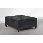 Pouf de rangement carré Harrison en bois massif rembourré de 36 pouces de large, graphite noir vieilli