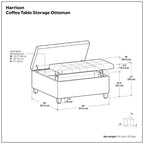 Pouf de rangement carré Harrison en bois massif rembourré de 36 pouces de large, graphite noir vieilli