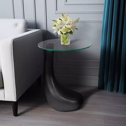 Artistic End Table or Side Table for Home Decor - Unique Table with Golf Club Base and Glass Top for Office, Bedroom, or Living Room - 22 Black