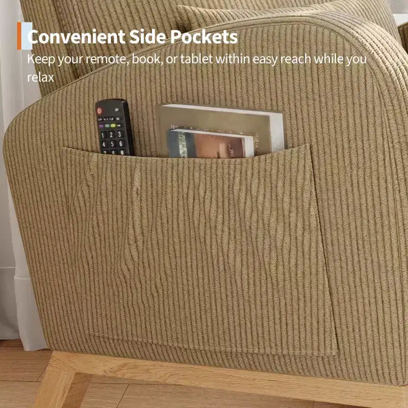 Fauteuil de relaxation moderne pour chambre de bébé - Fauteuil à bascule avec poches latérales et oreiller, Fauteuil ergonomique pour chambre d'allaitement, salon et chambre à coucher