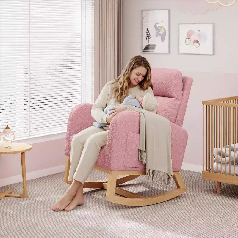 Fauteuil de relaxation moderne pour chambre de bébé - Fauteuil à bascule avec poches latérales et oreiller, Fauteuil ergonomique pour chambre d'allaitement, salon et chambre à coucher