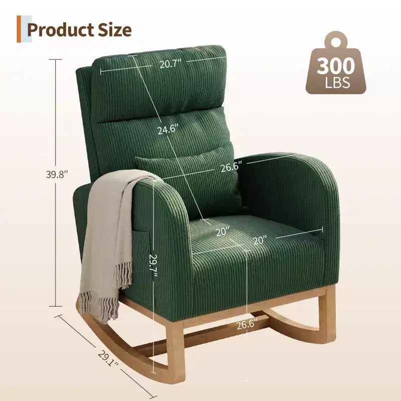 Fauteuil de relaxation moderne pour chambre de bébé - Fauteuil à bascule avec poches latérales et oreiller, Fauteuil ergonomique pour chambre d'allaitement, salon et chambre à coucher