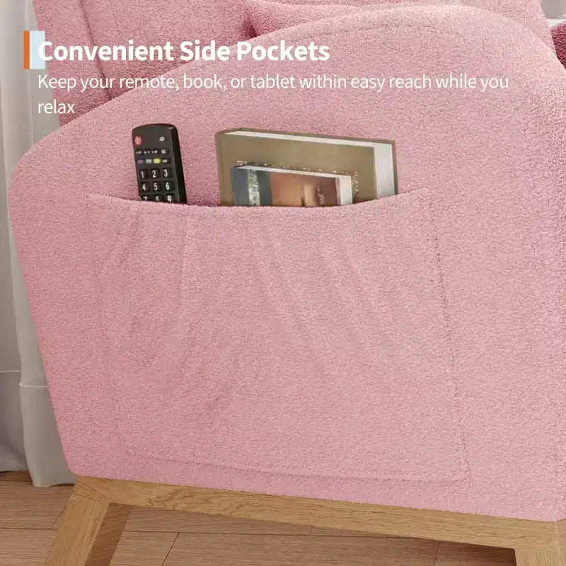 Fauteuil de relaxation moderne pour chambre de bébé - Fauteuil à bascule avec poches latérales et oreiller, Fauteuil ergonomique pour chambre d'allaitement, salon et chambre à coucher