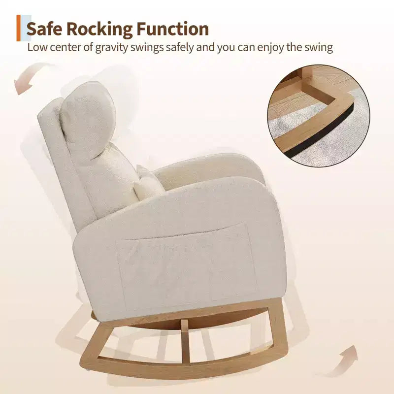 Fauteuil de relaxation moderne pour chambre de bébé - Fauteuil à bascule avec poches latérales et oreiller, Fauteuil ergonomique pour chambre d'allaitement, salon et chambre à coucher