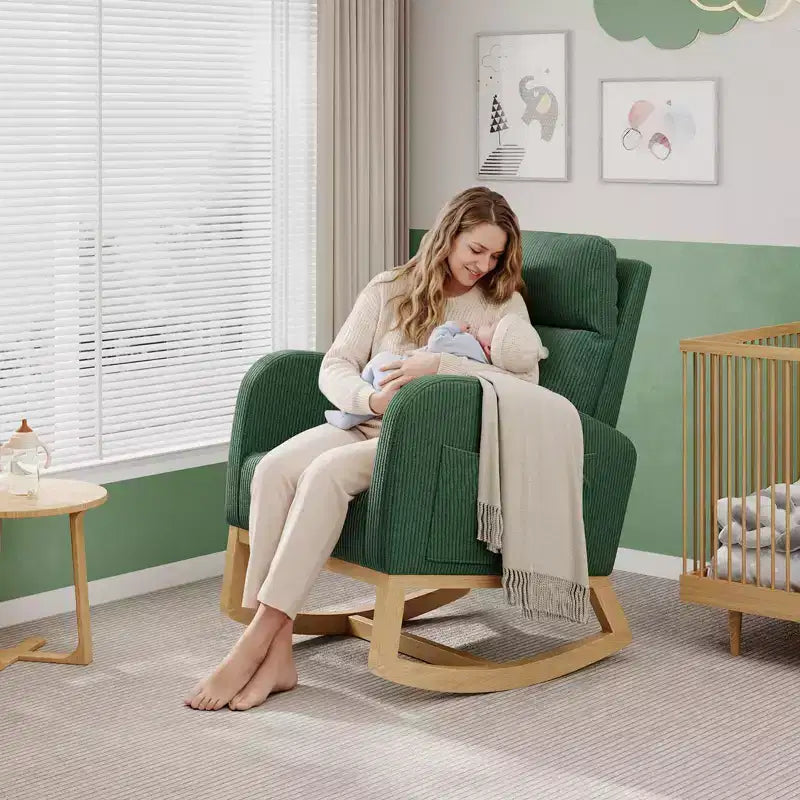 Fauteuil de relaxation moderne pour chambre de bébé - Fauteuil à bascule avec poches latérales et oreiller, Fauteuil ergonomique pour chambre d'allaitement, salon et chambre à coucher