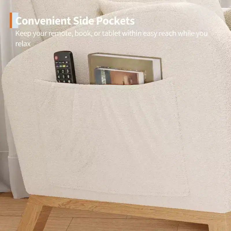 Fauteuil de relaxation moderne pour chambre de bébé - Fauteuil à bascule avec poches latérales et oreiller, Fauteuil ergonomique pour chambre d'allaitement, salon et chambre à coucher