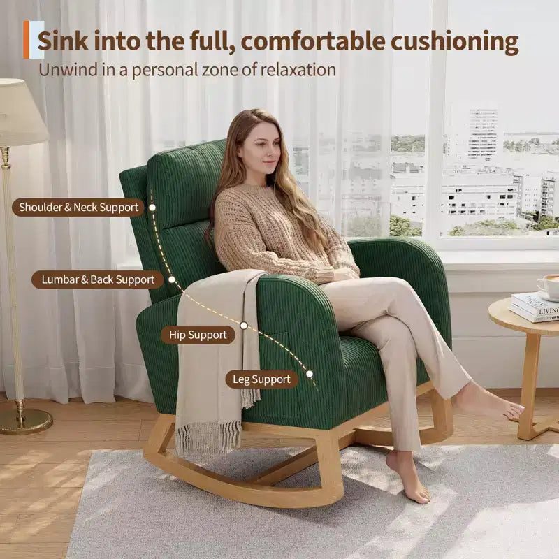 Fauteuil de relaxation moderne pour chambre de bébé - Fauteuil à bascule avec poches latérales et oreiller, Fauteuil ergonomique pour chambre d'allaitement, salon et chambre à coucher