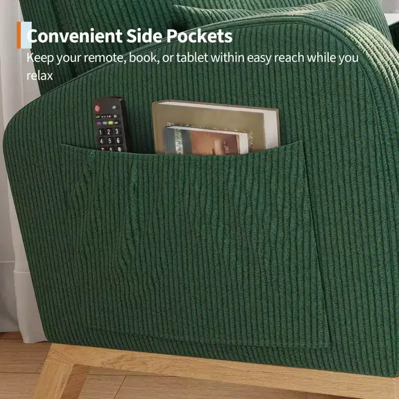 Fauteuil de relaxation moderne pour chambre de bébé - Fauteuil à bascule avec poches latérales et oreiller, Fauteuil ergonomique pour chambre d'allaitement, salon et chambre à coucher