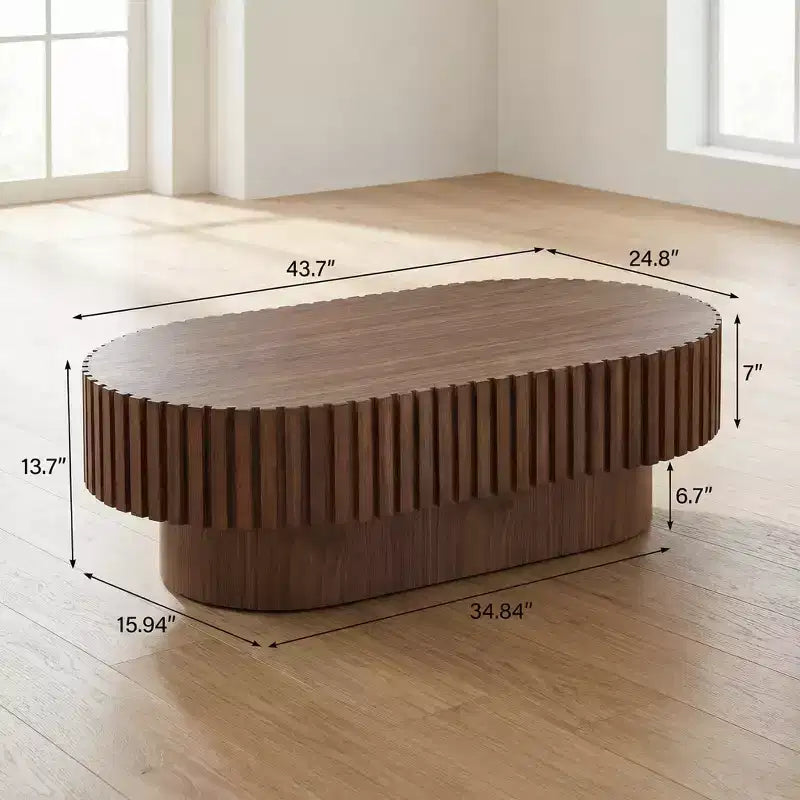 JVNOXK Table basse tambour moderne artisanale de 110,9 cm, table basse ovale pour salon, petite table basse en bois avec piédestal robuste pour bureau