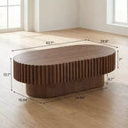 JVNOXK Table basse tambour moderne artisanale de 110,9 cm, table basse ovale pour salon, petite table basse en bois avec piédestal robuste pour bureau