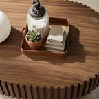 JVNOXK Table basse tambour moderne artisanale de 110,9 cm, table basse ovale pour salon, petite table basse en bois avec piédestal robuste pour bureau