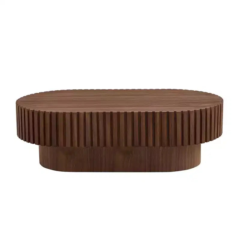 JVNOXK Table basse tambour moderne artisanale de 110,9 cm, table basse ovale pour salon, petite table basse en bois avec piédestal robuste pour bureau