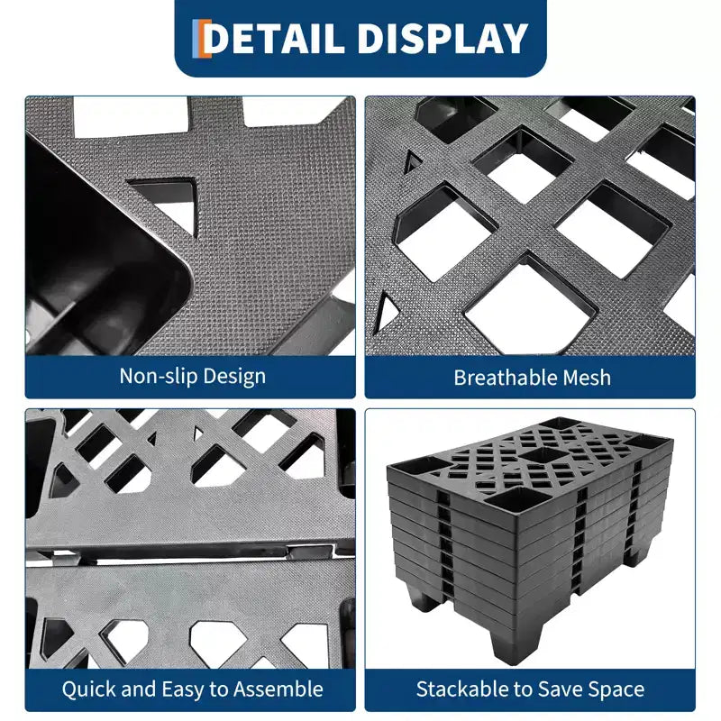 Palettes en plastique, carreaux de sol emboîtables de 50 x 30 cm, emboîtables et empilables pour le stockage