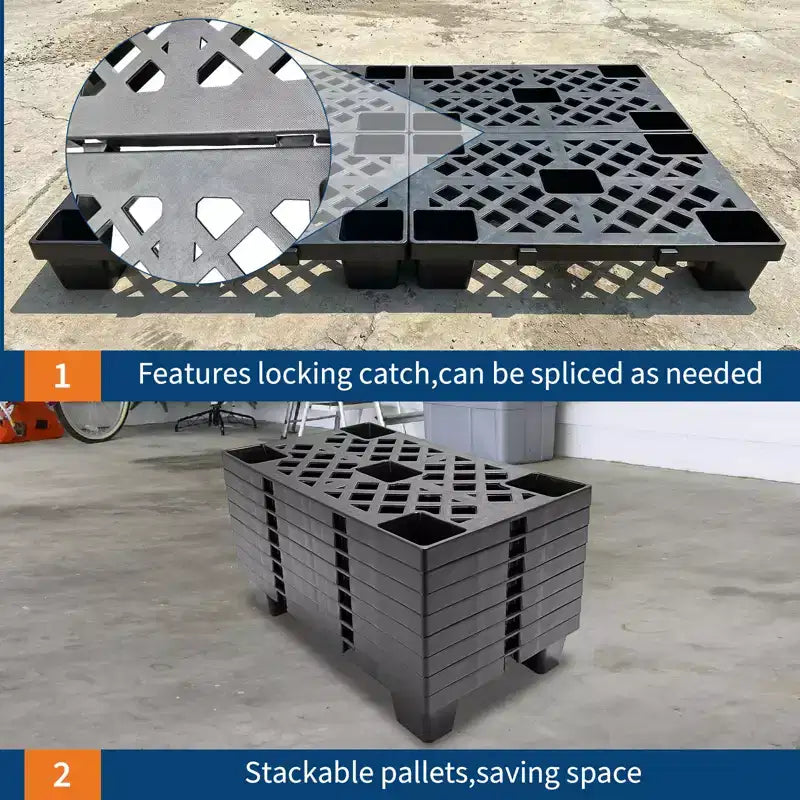 Palettes en plastique, carreaux de sol emboîtables de 50 x 30 cm, emboîtables et empilables pour le stockage