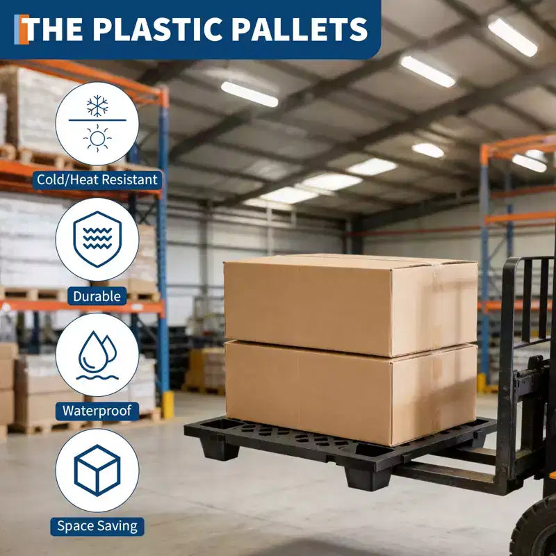 Palettes en plastique, carreaux de sol emboîtables de 50 x 30 cm, emboîtables et empilables pour le stockage