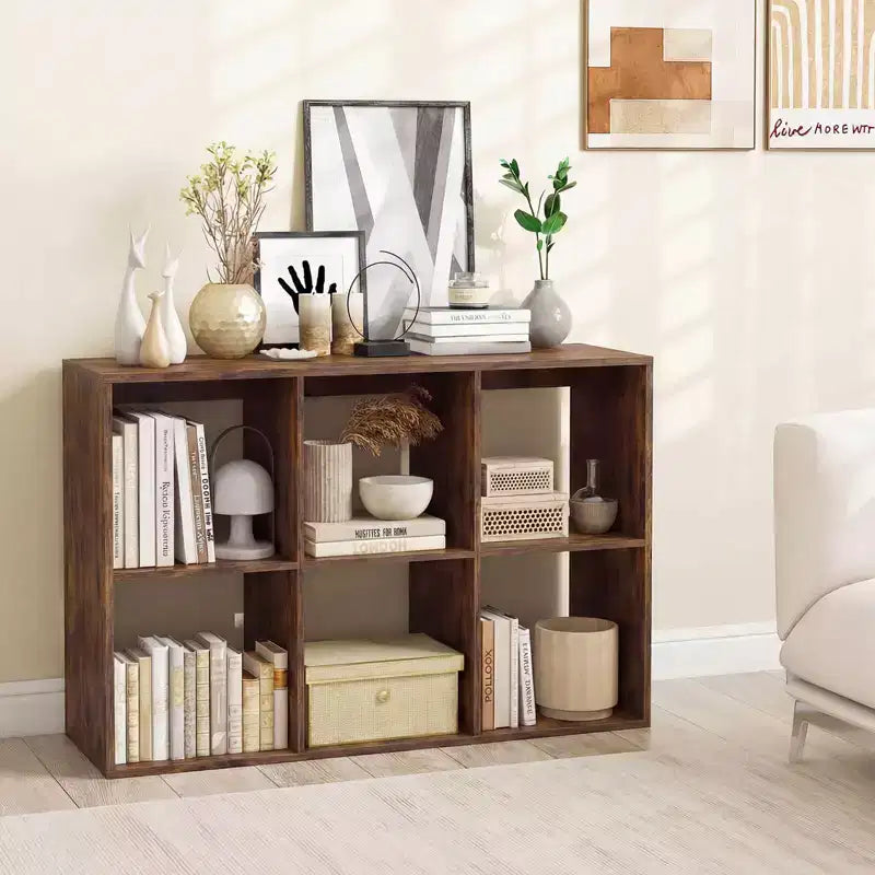 Costway Étagère Ouverte à 6 Cubes avec Kits Anti-basculement Étagère de Rangement Style Moderne pour Bureau Marron/Noir/Naturel/Blanc