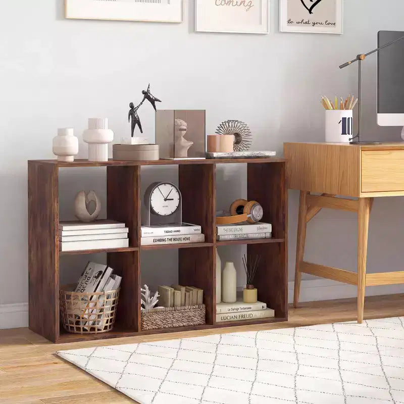 Costway Étagère Ouverte à 6 Cubes avec Kits Anti-basculement Étagère de Rangement Style Moderne pour Bureau Marron/Noir/Naturel/Blanc