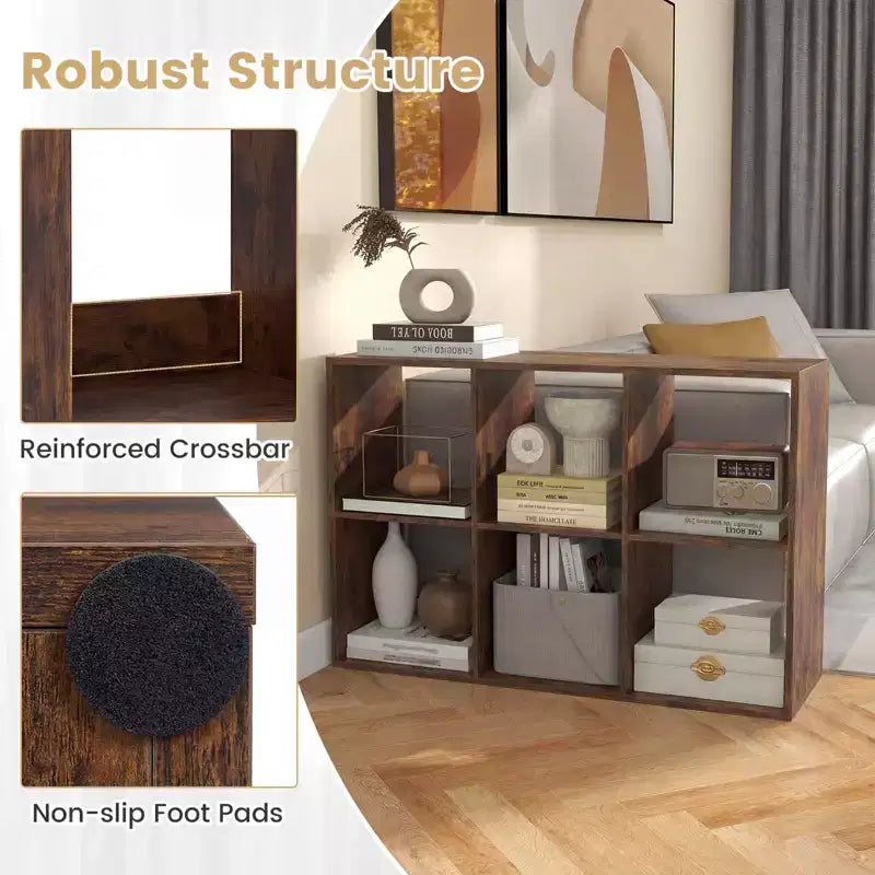 Costway Étagère Ouverte à 6 Cubes avec Kits Anti-basculement Étagère de Rangement Style Moderne pour Bureau Marron/Noir/Naturel/Blanc