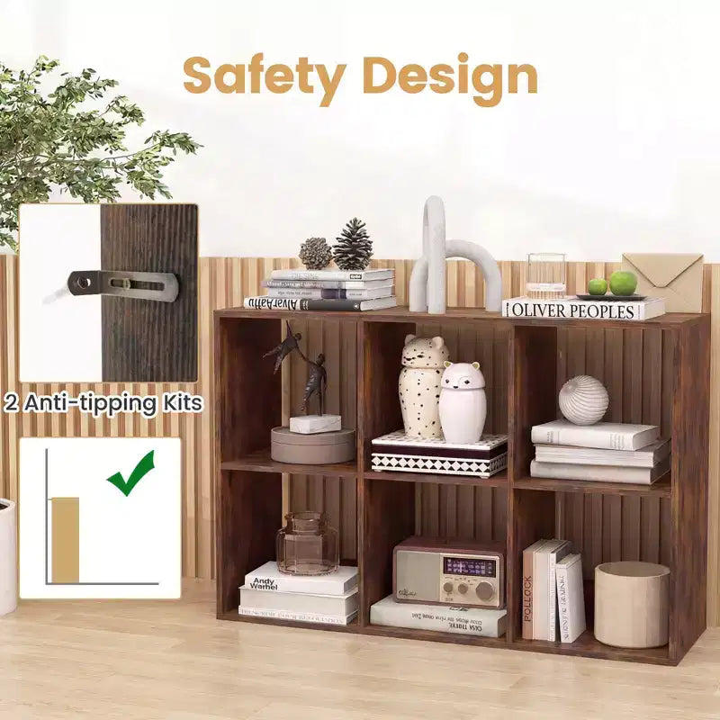 Costway Étagère Ouverte à 6 Cubes avec Kits Anti-basculement Étagère de Rangement Style Moderne pour Bureau Marron/Noir/Naturel/Blanc