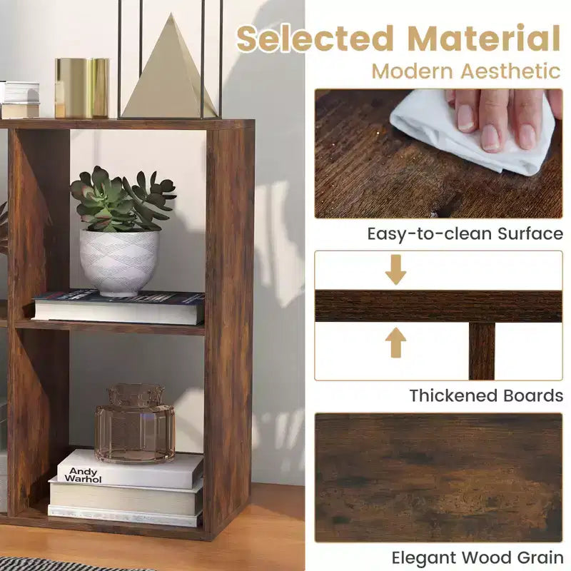 Costway Étagère Ouverte à 6 Cubes avec Kits Anti-basculement Étagère de Rangement Style Moderne pour Bureau Marron/Noir/Naturel/Blanc