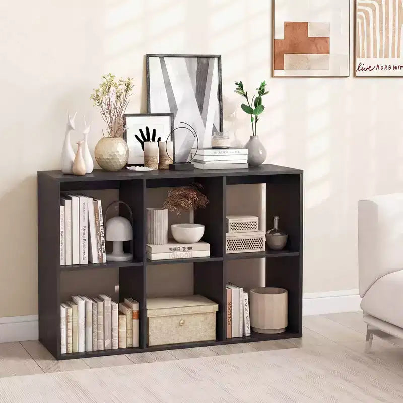 Costway Étagère Ouverte à 6 Cubes avec Kits Anti-basculement Étagère de Rangement Style Moderne pour Bureau Marron/Noir/Naturel/Blanc