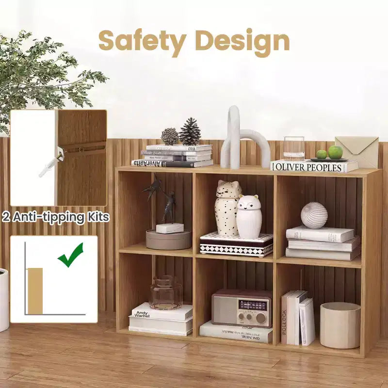 Costway Étagère Ouverte à 6 Cubes avec Kits Anti-basculement Étagère de Rangement Style Moderne pour Bureau Marron/Noir/Naturel/Blanc