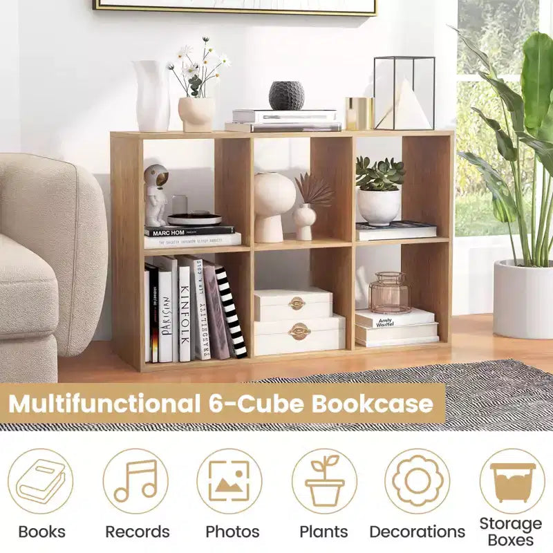 Costway Étagère Ouverte à 6 Cubes avec Kits Anti-basculement Étagère de Rangement Style Moderne pour Bureau Marron/Noir/Naturel/Blanc