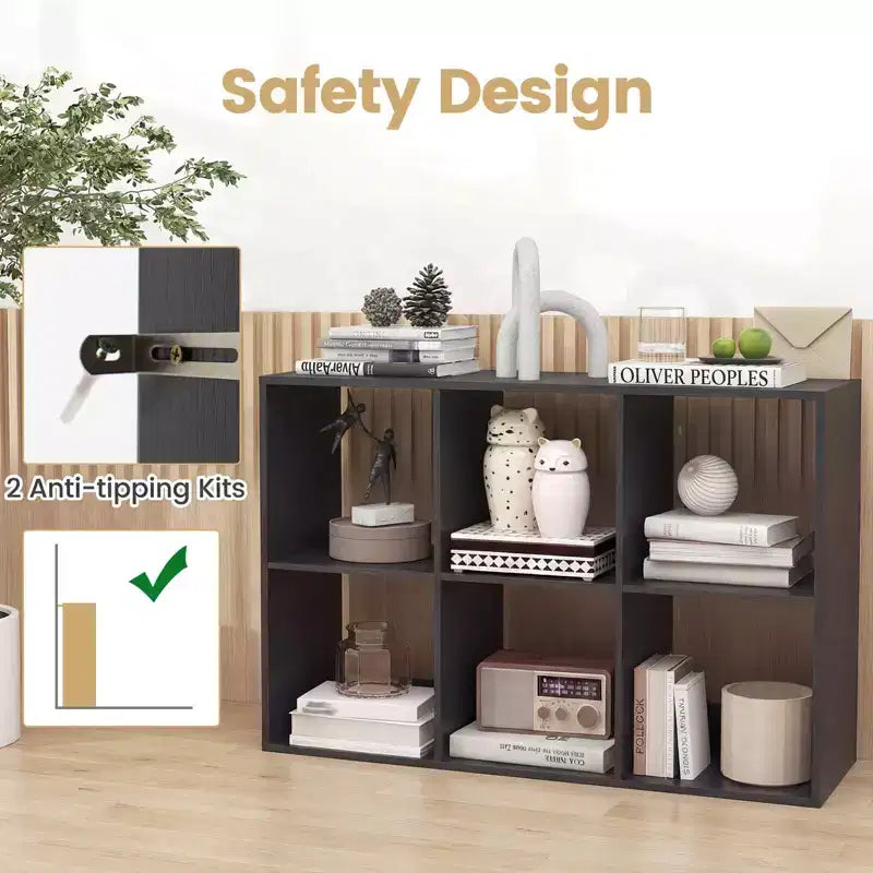 Costway Étagère Ouverte à 6 Cubes avec Kits Anti-basculement Étagère de Rangement Style Moderne pour Bureau Marron/Noir/Naturel/Blanc