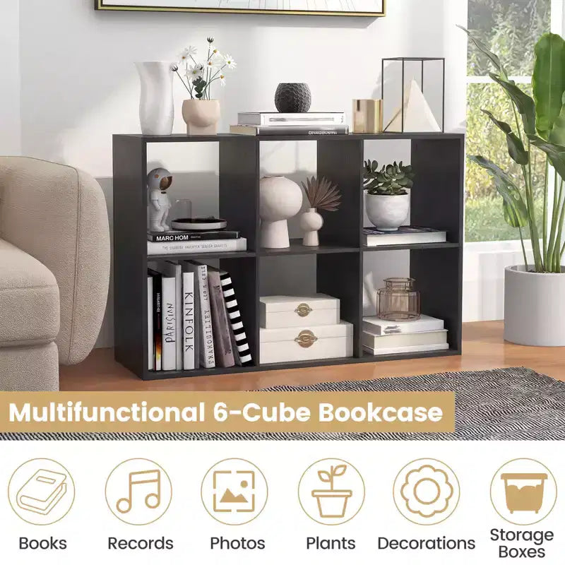 Costway Étagère Ouverte à 6 Cubes avec Kits Anti-basculement Étagère de Rangement Style Moderne pour Bureau Marron/Noir/Naturel/Blanc