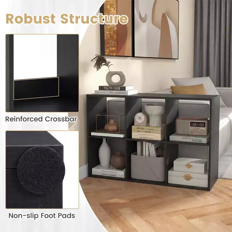 Costway Étagère Ouverte à 6 Cubes avec Kits Anti-basculement Étagère de Rangement Style Moderne pour Bureau Marron/Noir/Naturel/Blanc