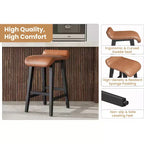 Lot de 2 tabourets de bar modernes et confortables de 66,5 cm, hauteur comptoir, dossier bas rembourré, [Détail du siège], pieds en bois, repose-pieds