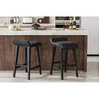 Lot de 2 tabourets de bar modernes et confortables de 66,5 cm, hauteur comptoir, dossier bas rembourré, [Détail du siège], pieds en bois, repose-pieds
